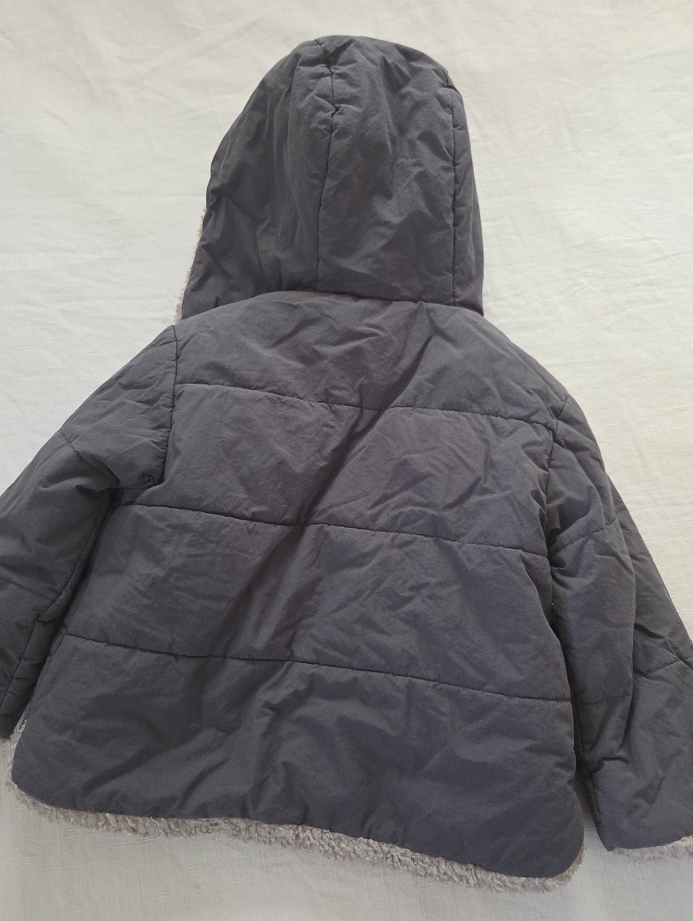 Zara Kids Gray Hooded Sherpa-Lined Coat Jacket 3t 4t Boys Girls Neutral - Picture 10 of 10
